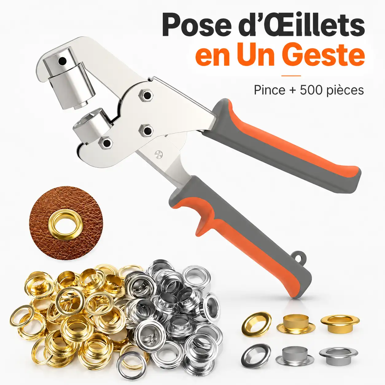 GromFix Pro™ – Kit Pince à Œillets 10mm avec 500 Pièces 🔩✨