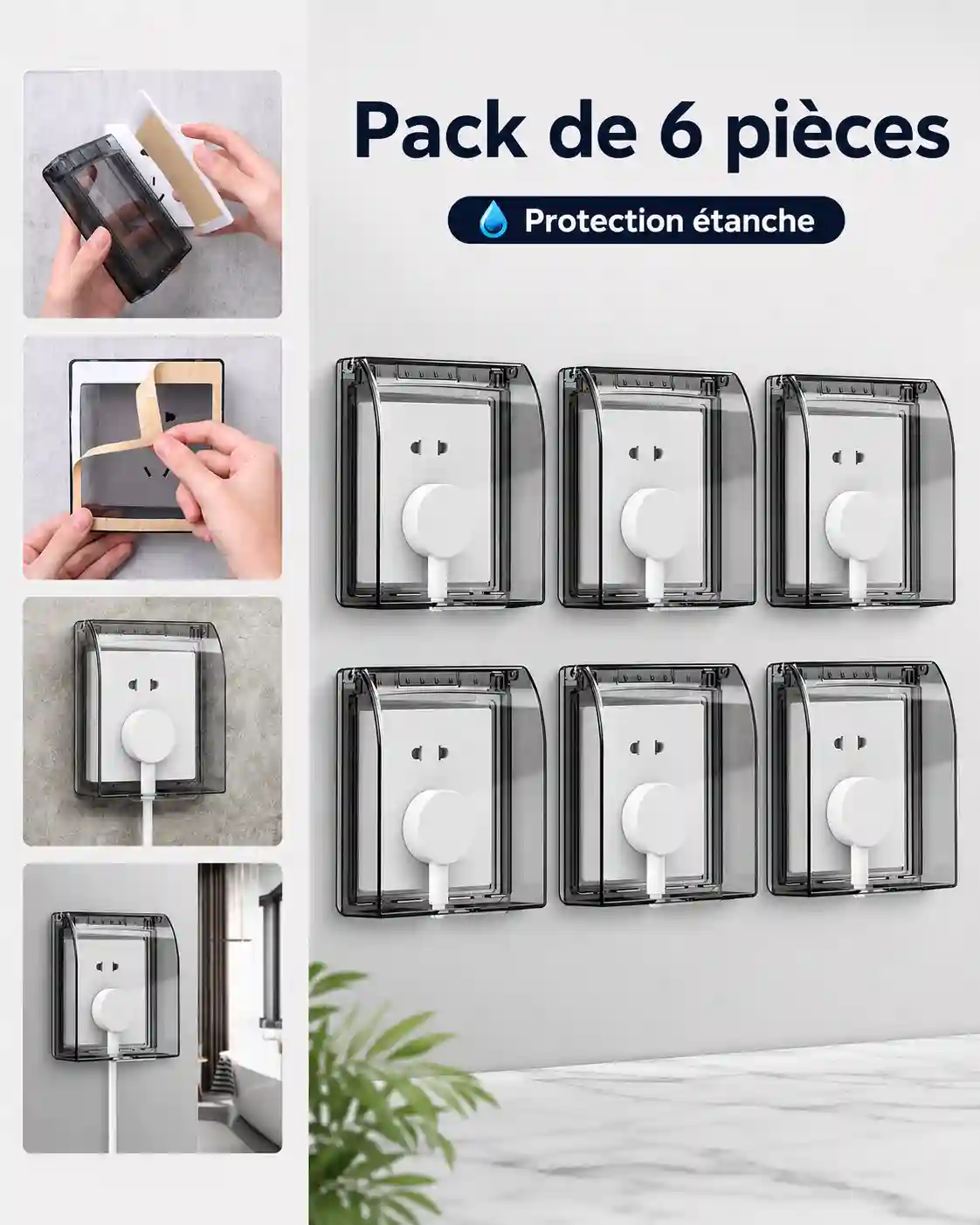 AquaProtect™ – Boîtier Étanche Auto-Adhésif pour Prise Murale 🔌💧