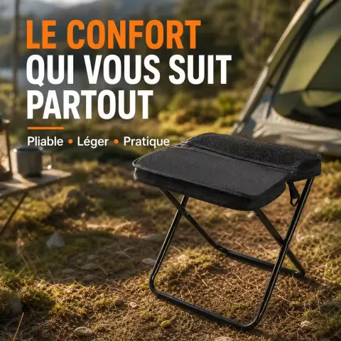 PliNomade™ – Tabouret Pliant Portable 2-en-1 avec Bandoulière