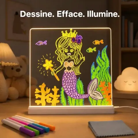 LumiCréa Kids ✨ Tableau Magique Lumineux Effaçable pour Enfants