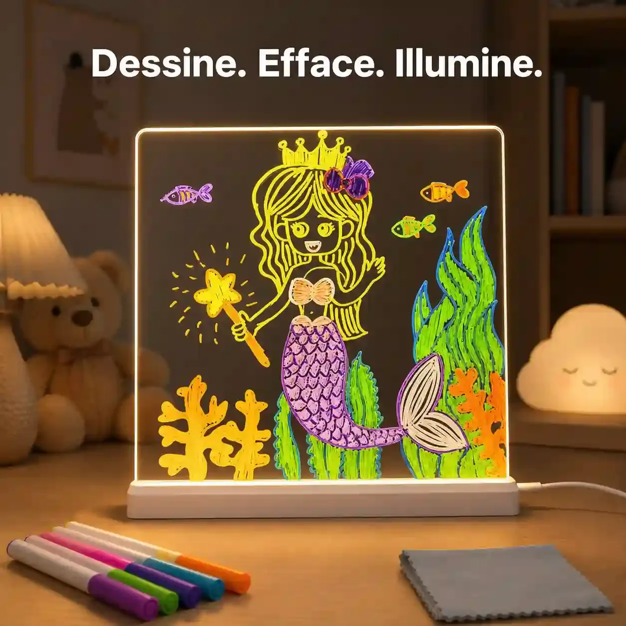 LumiCréa Kids ✨ Tableau Magique Lumineux Effaçable pour Enfants